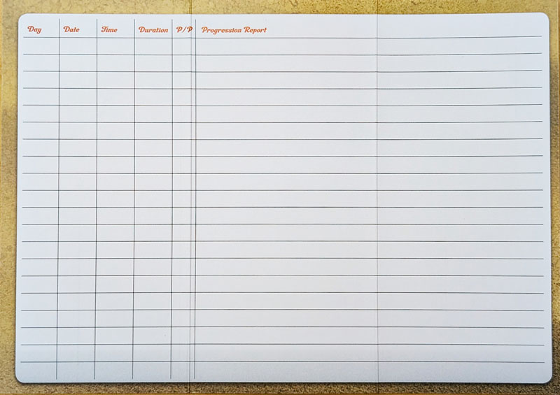 Bay School of Motoring - progression card - inside